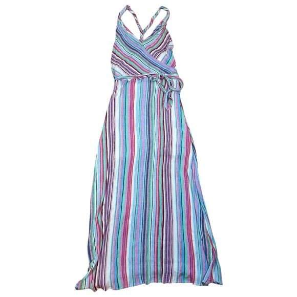 Striped‎ Maxi Hanter Dress Wrap Style Sleeveless Casual Colorful Women's Large - Picture 4 of 13